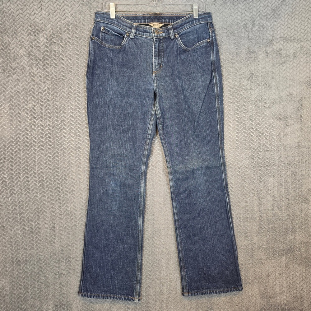Duluth Trading Co Womens Fleece Lined Straight Leg Jeans Dark Wash 10x31